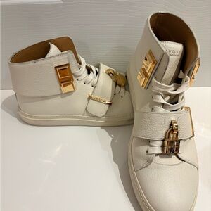 Buscemi Cream High-Top Sneakers with Gold Hardware